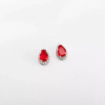 نيم ست طلا سفید نگين قرمز