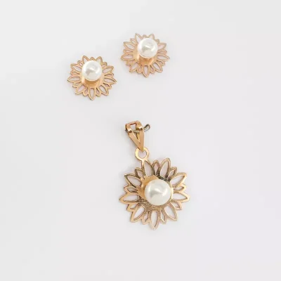 نيم ست طلا گل مرواريد