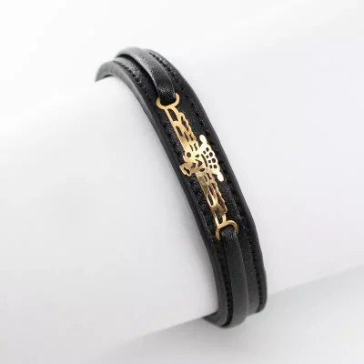 دستبند چرم طلا پلاک فروهر